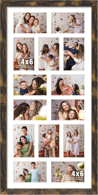 DUENPY 14x26 Collage Picture Frame 4x6 Collage Picture Frame Displays Twelve 4x6 inch Photos Available Horizontal Wall Mounting Display and Vertical Black - Colors A