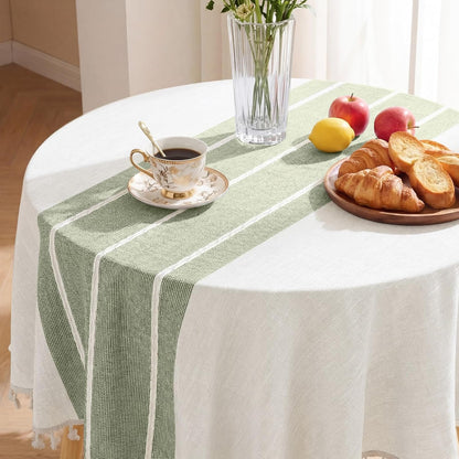 Softalker Outdoor Tablecloth Rectangle, Waterproof Linen Cotton Farmhouse Table Cloths with Tassel, Heavy Weight Wrinkle Free Boho Table Cover for Picnic Camping Dining - 55 x 70 Inch, Coffee Lines