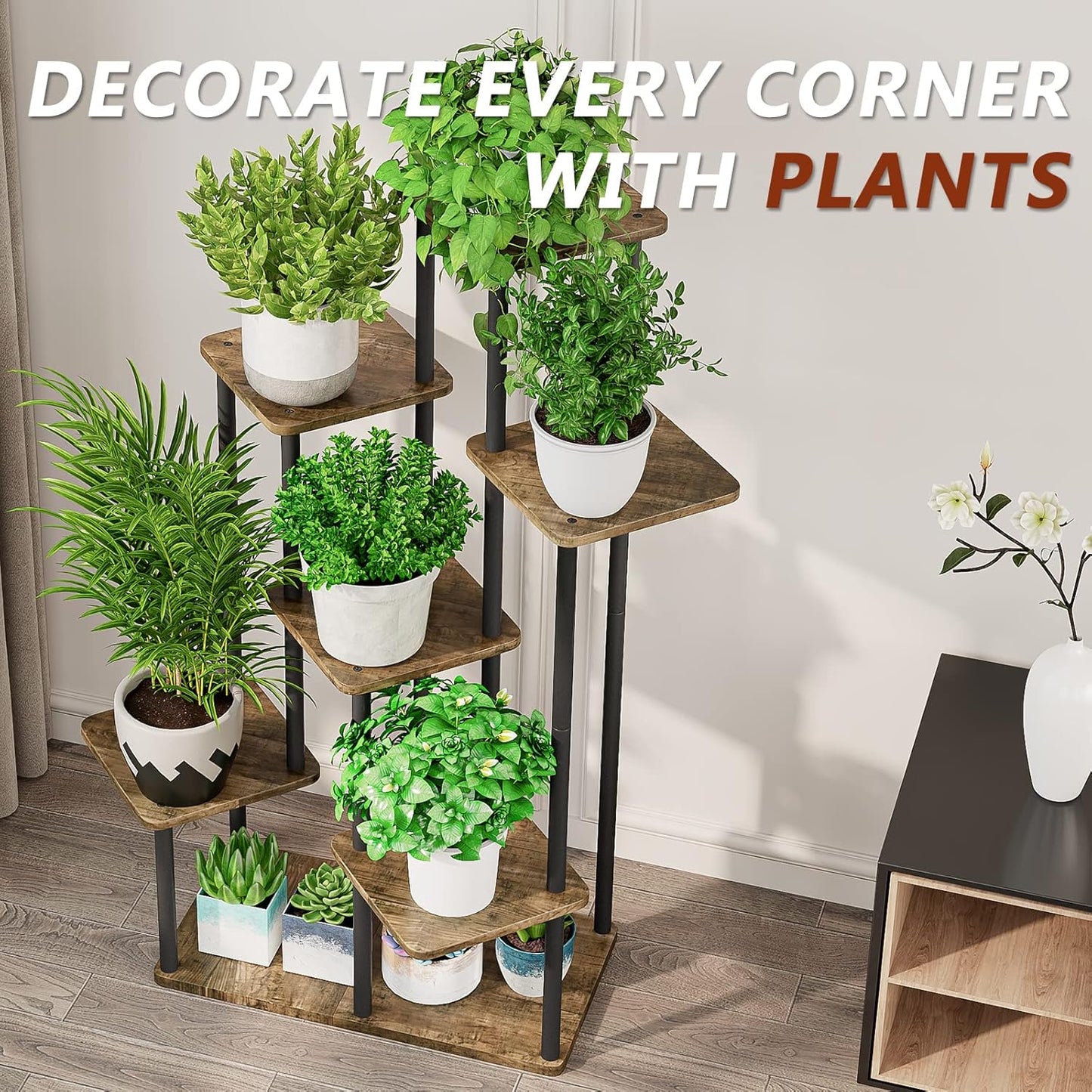 AZERPIAN Plant Stand 5 Tier Indoor Metal Flower Shelf for Multiple Plants Corner Tall Flower Holders for Patio Garden Living Room Balcony Bedroom, Black (5 Tier-Black)