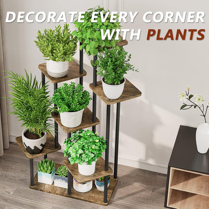 AZERPIAN Plant Stand 5 Tier Indoor Metal Flower Shelf for Multiple Plants Corner Tall Flower Holders for Patio Garden Living Room Balcony Bedroom, Black (5 Tier-Black)