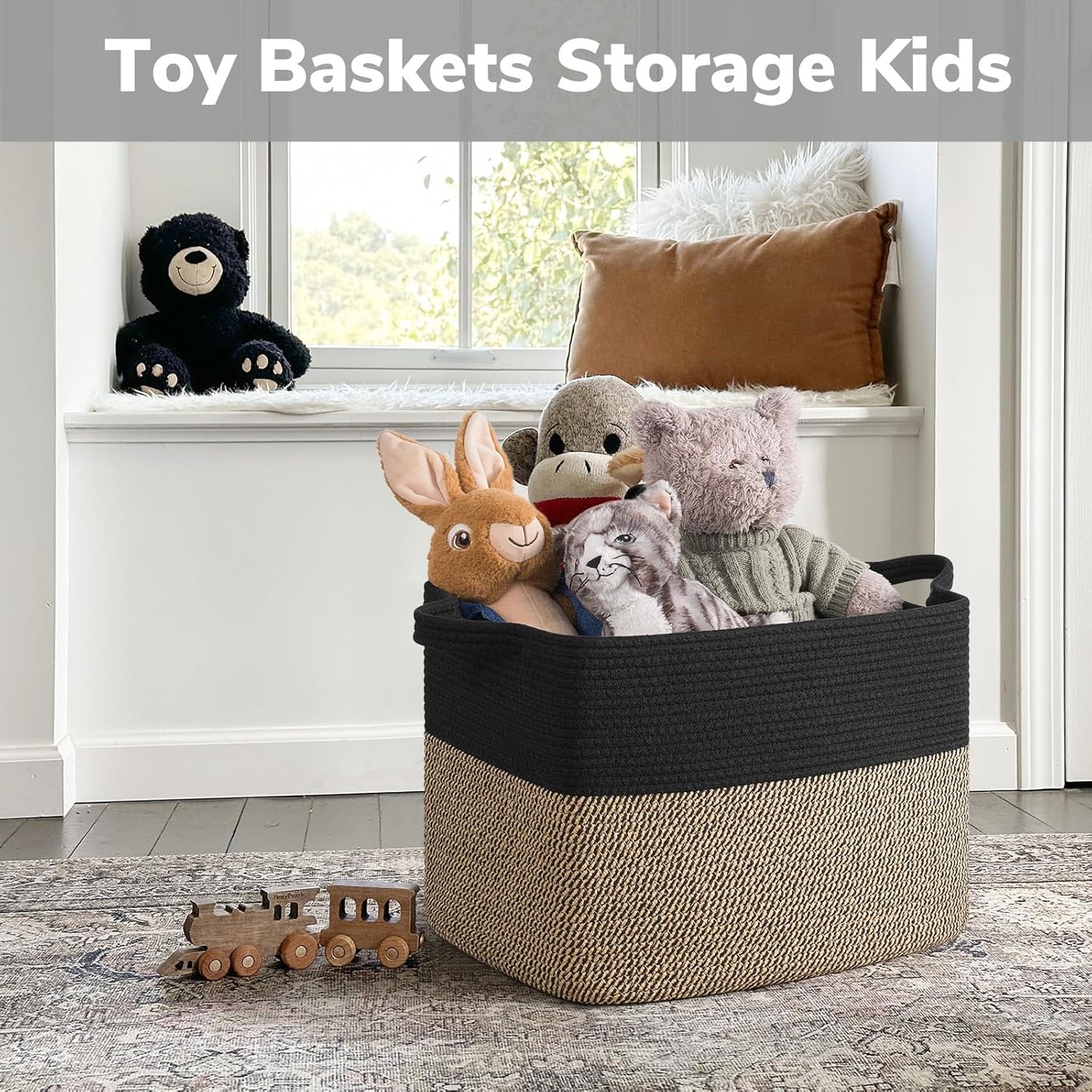 Goodpick Cube Storage Bins - Towel, Book, Cloth, Shoes, Closet Shelf Woven Baskets for Office, Baby Laundry, Toys, 13''x10''x9''