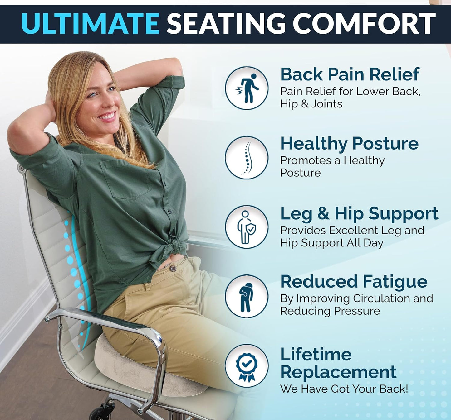 ComfiLife Premium Gel & Memory Foam Seat Cushion – Doctor Recommended Office Chair Cushion, Car Seat Cushion – Chair Cushions for Back & Sciatica Pain Relief – Seat Cushions for Office & Desk (Black)