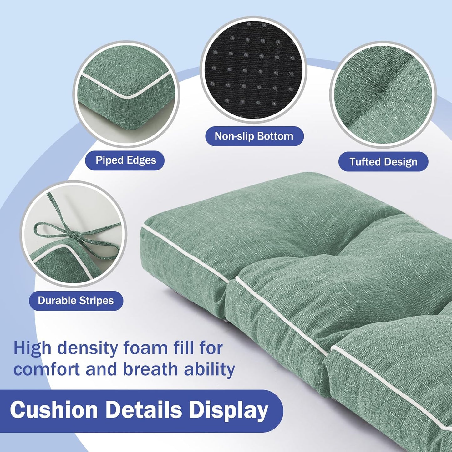 IPYNBAP Bench Cushion, 42 x 16 Inch Patio Furniture Cushions with Durable Ties, Soft Memory Foam Bench Cushions for Indoor/Outdoor Furniture with Non-Slip Bottom, Kitchen&Dining, Dark Grey