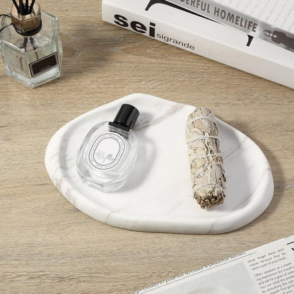 Koville Luxurious Natural Marble Vanity Tray, Cloud Shape Serving Stone Key Tray for Home Decor, 10" x 7" Marble Storage Trays for Bathroom, Stone Plate Holder for Perfume, Candle and Jewelry