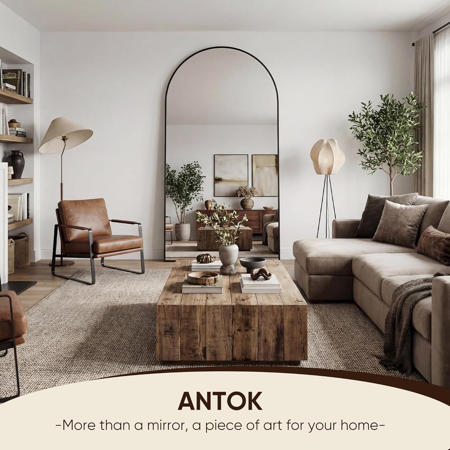 Antok 71" x28” Arched Full Length Floor Mirror, Black Aluminum Frame, Free Standing/Wall Mount/Leaning for Bedroom, Living Room, Dressing Room