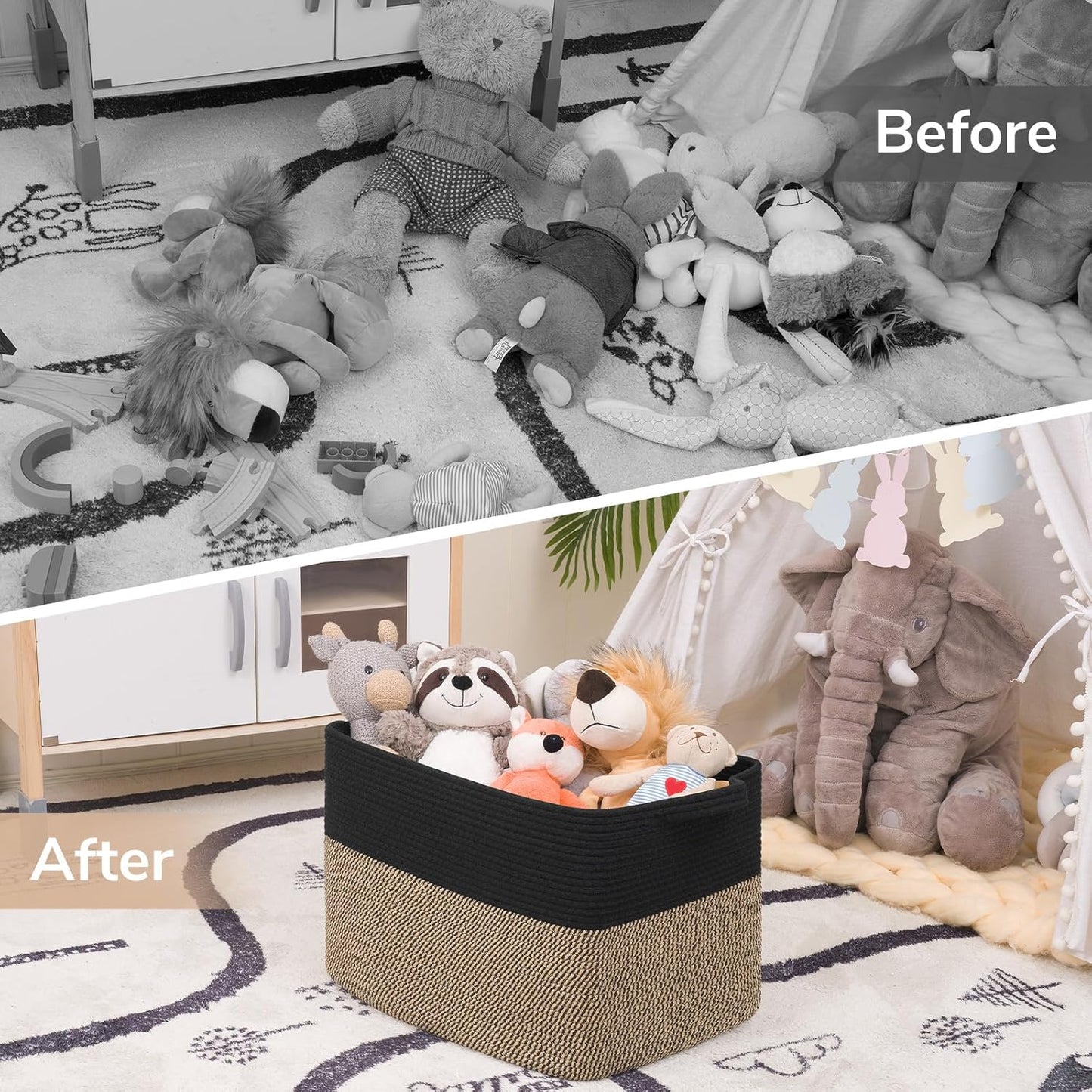 Goodpick Cube Storage Bins - Towel, Book, Cloth, Shoes, Closet Shelf Woven Baskets for Office, Baby Laundry, Toys, 13''x10''x9''
