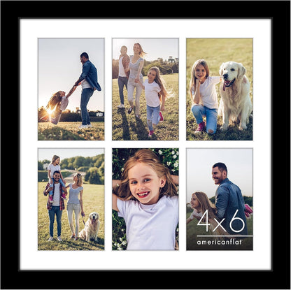 Americanflat 4x6 Collage Picture Frame with Shatter-Resistant Glass - Fits Five 4x6 Photos or Use as One 11x14 Picture Frame - Signature Collection - Collage Frames for Wall Display - Black