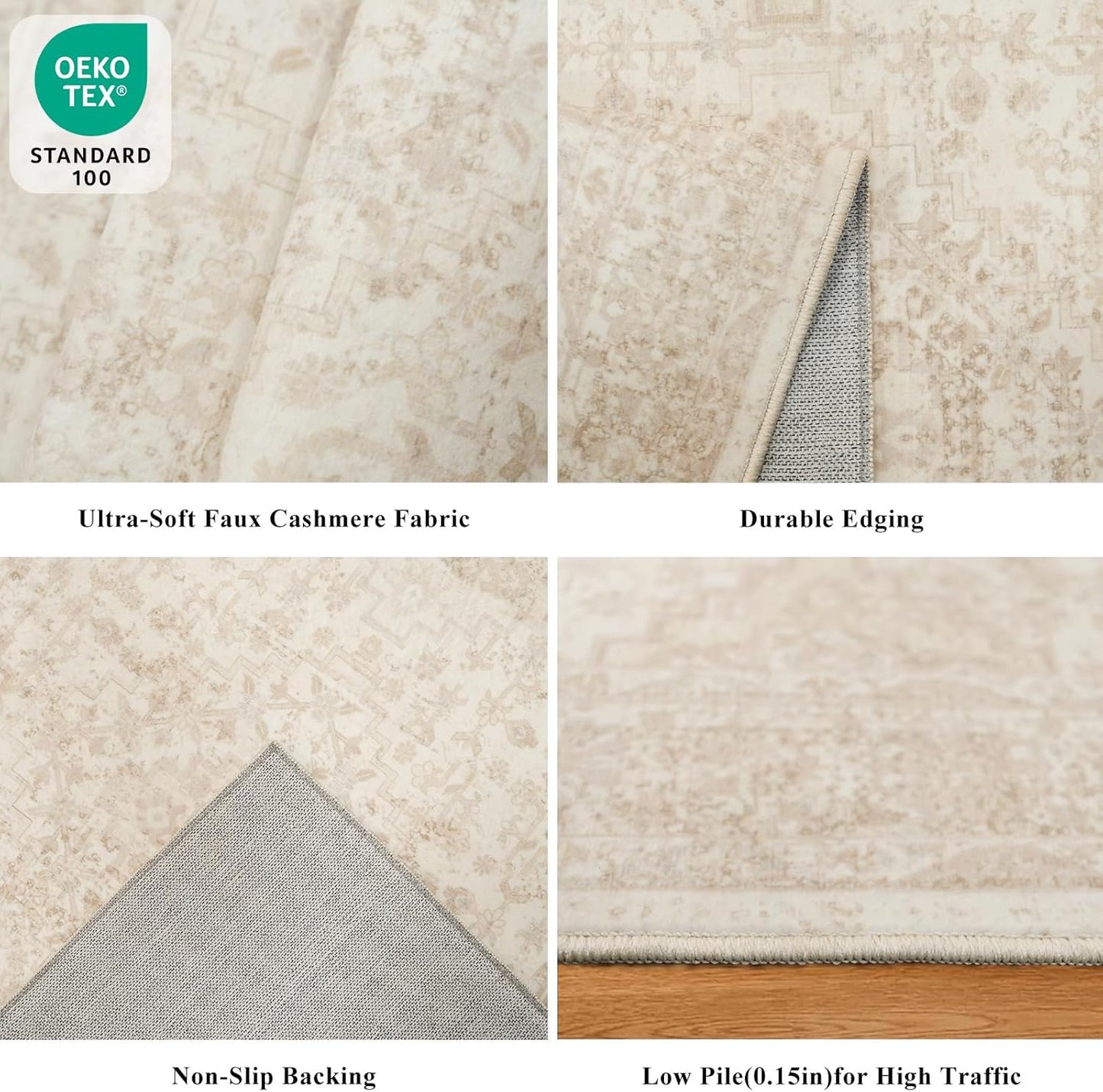 2x3 Washable Non-Slip Area Rug - Soft Low Pile Throw Rug for Kitchen Entryway Bedroom - Modern Indoor Door Mat with Rubber Backing (Beige Grey) - Colors A