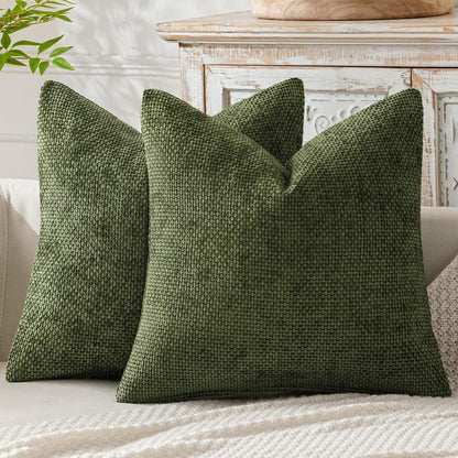 MIULEE Pack of 2 Couch Throw Pillow Covers 18x18 Inch Neutral Beige Modern Boho Accent Decorative Pillow Covers Soft Chenille Farmhouse Cushion Covers for Home Decor Bed Sofa Living Room
