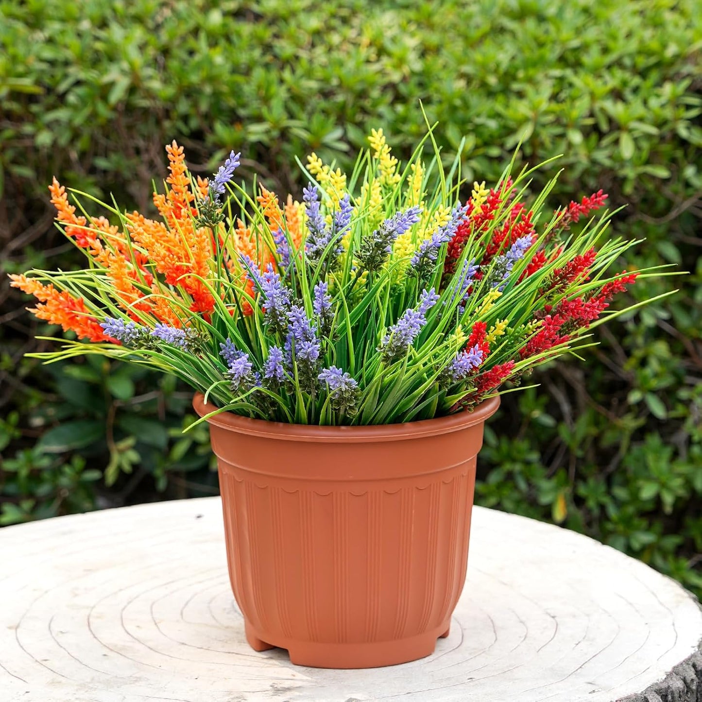 20 Bundles Artificial Plants Outdoor, UV Resistant Fake Flowers， Realistic Faux Lavender Shrubs for Porch Garden Window Box Home Decoration (Purple)