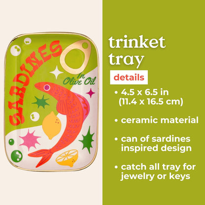 ban.do Novelty Trinket Tray, Ceramic Jewelry Dish, Small Decorative Tray for Keys or Decor, Cute Catchall Tray, Sardines