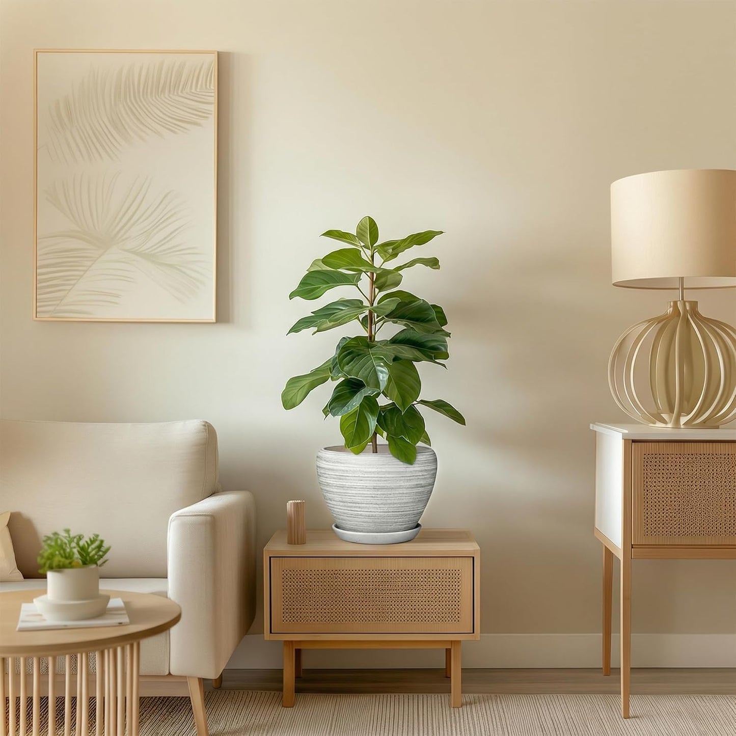 6 Inch Plant Pot - Ceramic Pots for Plants with Drainage Hole and Saucer, Round Succulent Planter Indoor Outdoor, Modern Flower Pot for Snake Plants, Home Decor, Gifts for Plant Lover, Blue