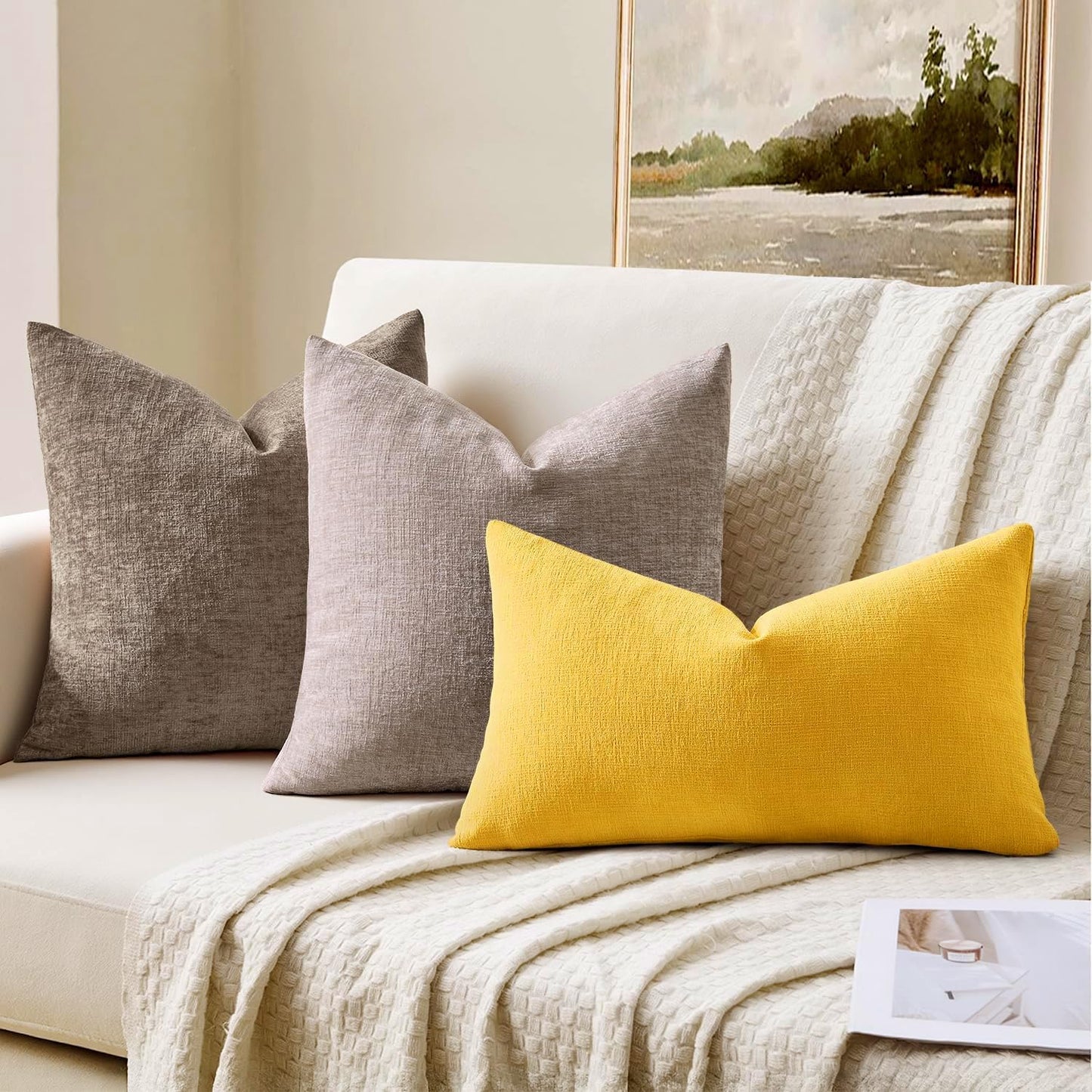 MIULEE Olive Green Couch Pillow Covers 18x18 Inch, Set of 2 Soft Chenille Decorative Square Throw Pillow Covers Farmhouse for Sofa Living Room Bed