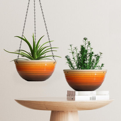 Vanslogreen 2 Pack Hanging Planters for Indoor Outdoor Plants, 10 Inch Hanging Planter with Drainage Hole & Plug Glazed Hanging Baskets Flower Pots for Garden Home (Blue)