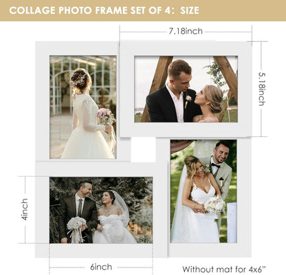 DUENPY 4x6 Collage Picture Frame Tempered Glass Front, Displays Four 4x6 Photo, Family Photo Collage Frame, Wall Decor Wall Hanging or Tabletop, Brown