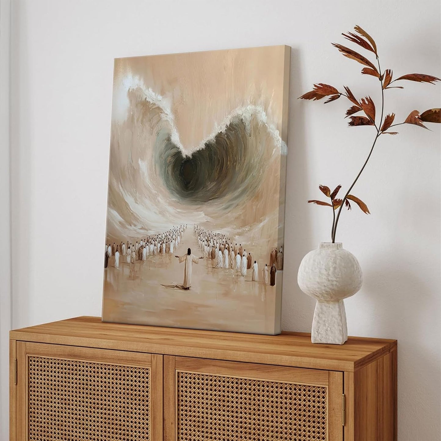 Abstract Jesus Walking on Water Canvas Wall Art Christian Spiritual Wall Decor Pictures Divine Light Modern Religious Posters Prints for Living Room Bedroom Church Decoration 12x16in