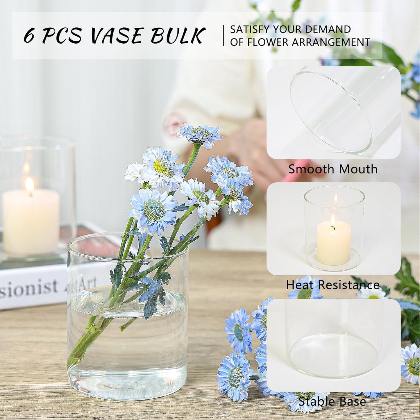 SUPMIND 12Pcs Glass Cylinder Vase for Centerpieces 5 Inch Clear Flower Vases Bulk, Glass Hurricane Candle Holder Small Floral Vases for Table, Floating Candle Vase for Wedding Home Décor