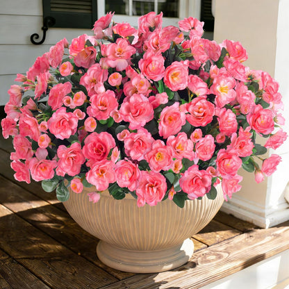 Ivydale Artificial Fake Flowers Plants for Outdoor Outside Spring Decor, Faux Silk Yellow Camellia UV Resistant Look Real for Planter Pot Porch Patio Balcony Garden Yard, 3 Large Bundles