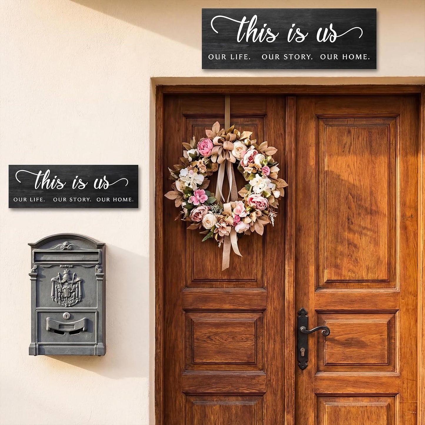 Jetec This Is Us Wall Sign Wooden Family Wall Plaques Inspiration Sign Farmhouse Entryway Rustic Plaques Art with Quotes for Living Room Bedroom Christmas Decorations(Antique White)