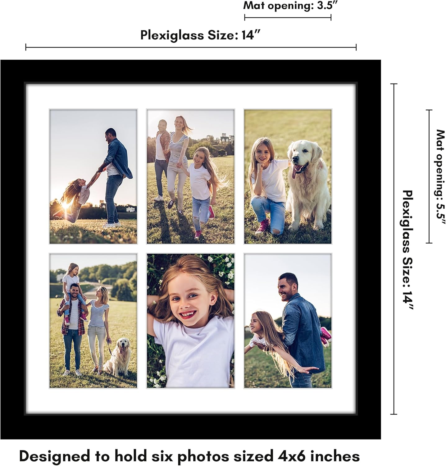 Americanflat 4x6 Collage Picture Frame with Shatter-Resistant Glass - Fits Five 4x6 Photos or Use as One 11x14 Picture Frame - Signature Collection - Collage Frames for Wall Display - Black
