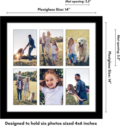 Americanflat 4x6 Collage Picture Frame with Shatter-Resistant Glass - Fits Five 4x6 Photos or Use as One 11x14 Picture Frame - Signature Collection - Collage Frames for Wall Display - Black