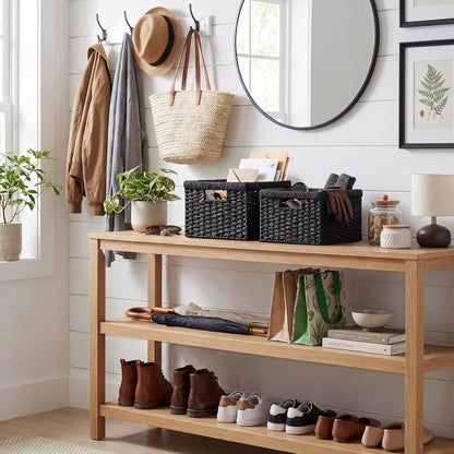 StorageWorks Wicker Basket, Baskets for Organizing, Storage Basket with Built-in Handles, Water Hyacinth Shelves (Medium 2-Pack, Natural Hyacinth)
