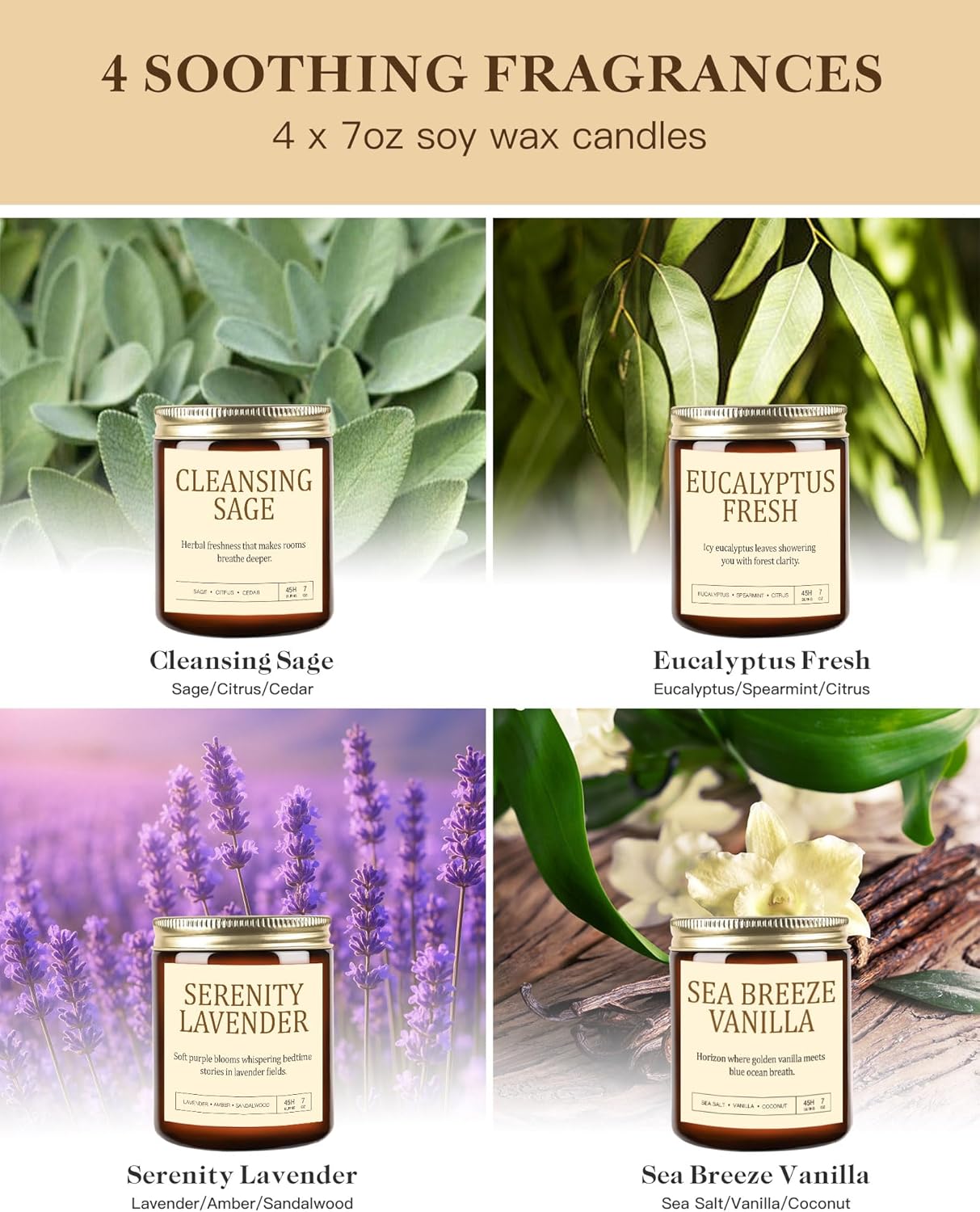 4 Pack Scented Candles Gifts for Women: 28oz Natural Soy Candles for Home Scented, Up to 200H Burning, Aromatherapy Candle Set, Jar Candle Gift Set for Spa Bath Meditation Birthday Valentine's Gifts