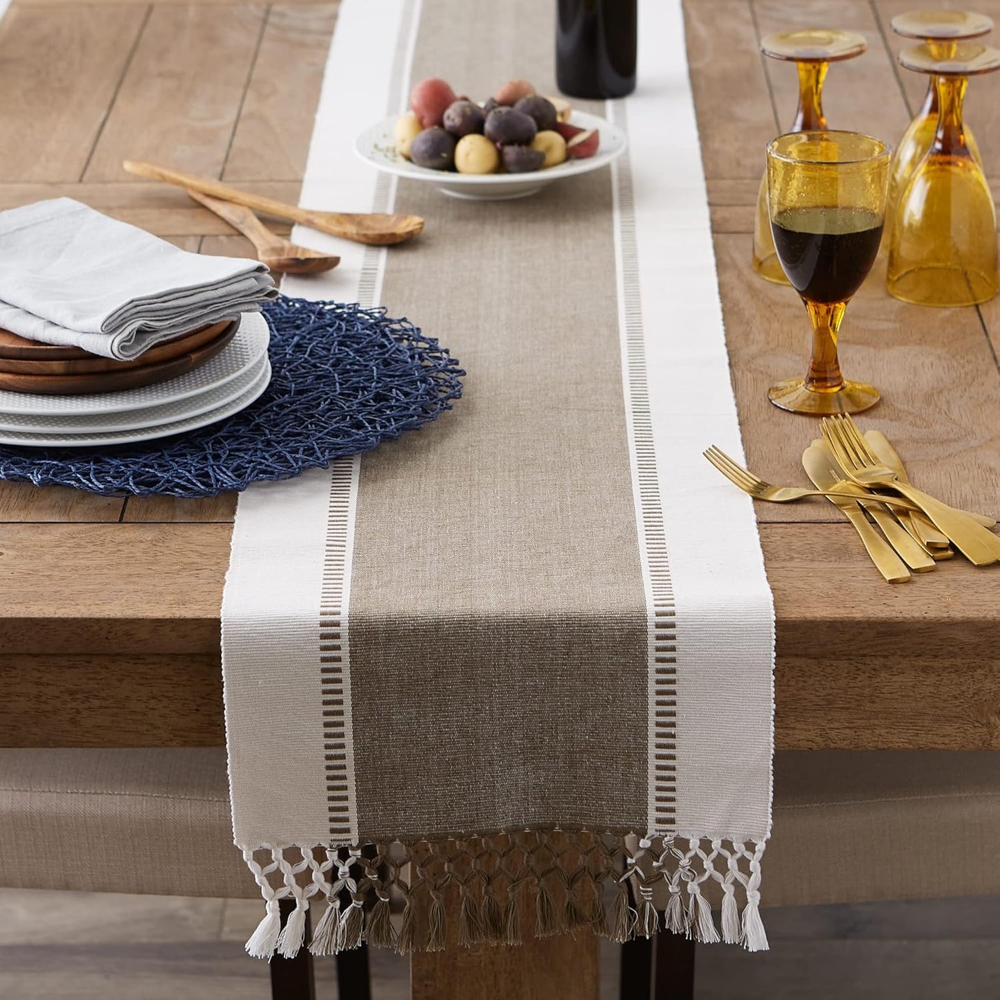 DII Dobby Stripe Woven Table Runner, 13x72-inch, French Blue