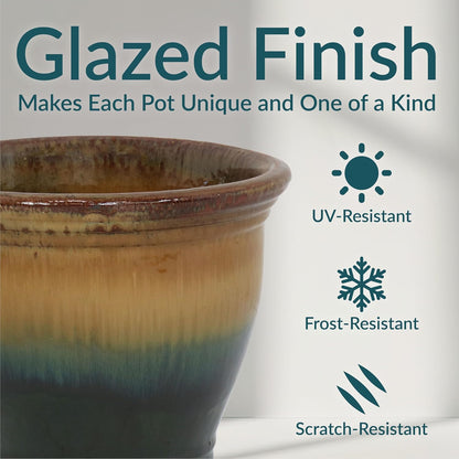 Sunnydaze Large Ceramic Plant Pot - Round Outdoor Glazed Ceramic Planter Pot with Drainage - Studio - Imperial Blue - 18.5"