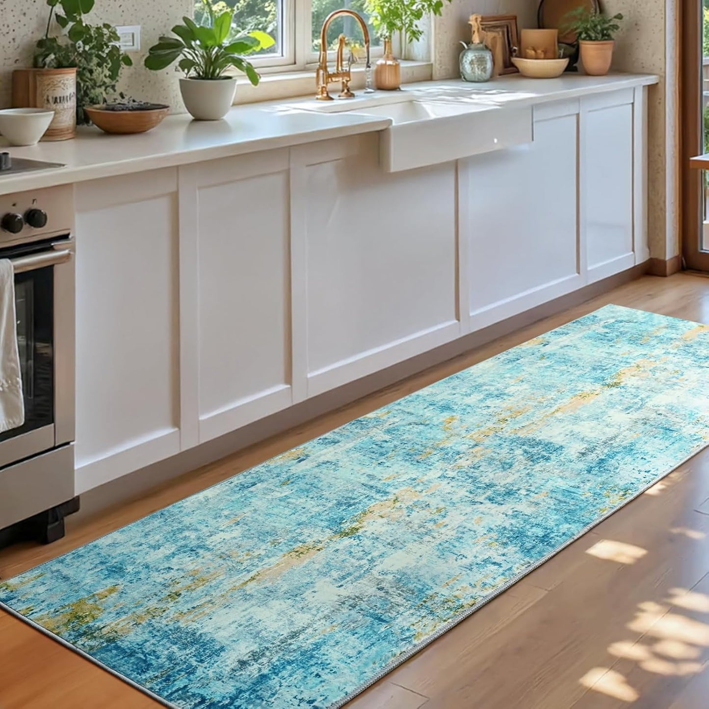 Ompaa 2x6 Rug Runners for Hallways Kitchen Runner Rug Non Slip Washable Grey Long Runner Rugs with Rubber Backing Soft Abstract Carpet Runner for Hallways, Kitchen, Bedroom, Bathroom, Entryway - Colors A
