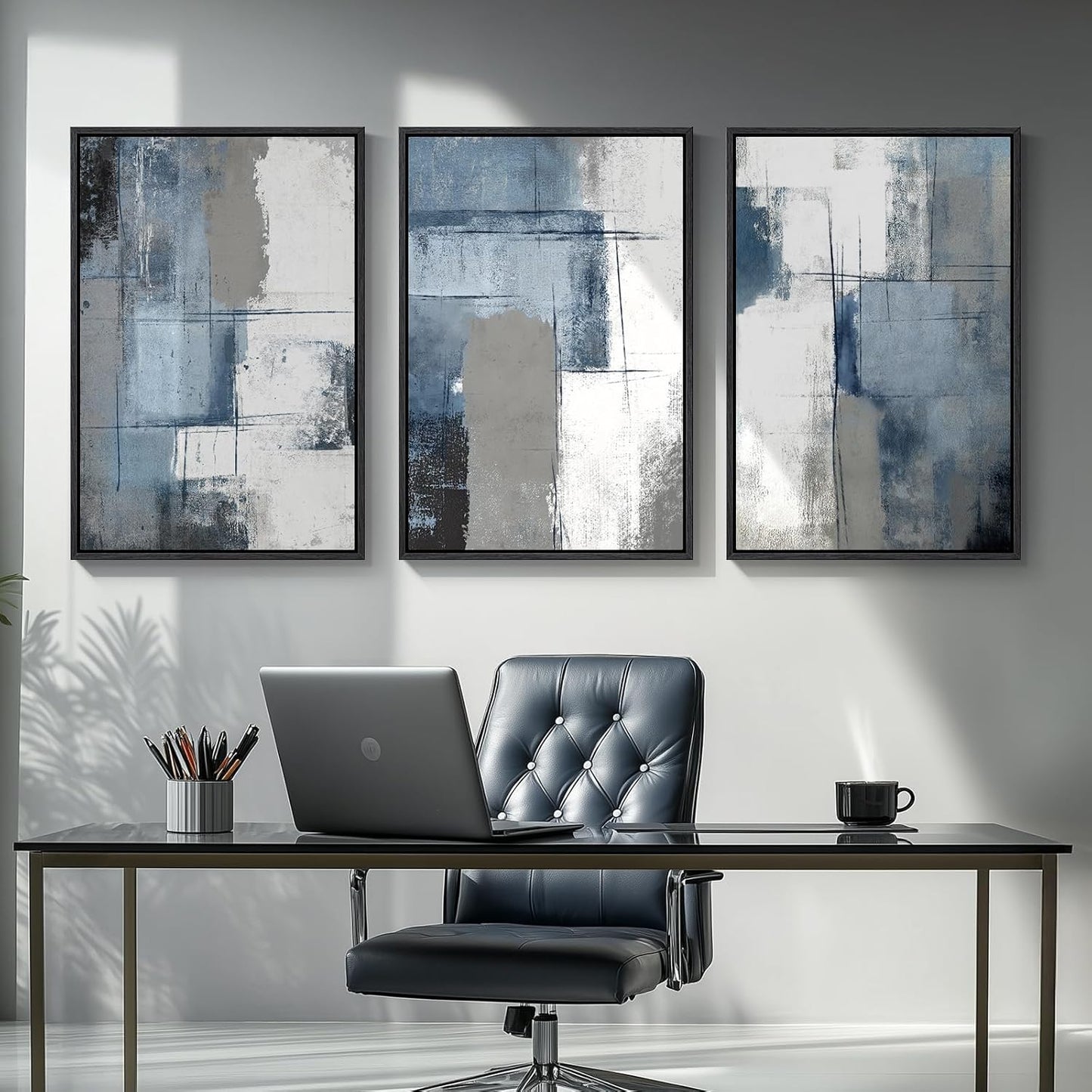 Large Framed Abstract Nature Landscape Wall Art for Living Room, Set of 3 Modern Canvas Prints Paintings Artwork for Walls, Green Lake Pictures for Hallway, Dining Room, Office Wall Decor 24x36 Inch