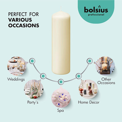 BOLSIUS 6 Ivory Pillar Candles Bulk - 3x4 Inches Candle Set - 40+ Hours Clean Burning - No Palm Oil - 0% Animal Fat - Premium European Quality - Unscented Dripless Restaurant Pillars