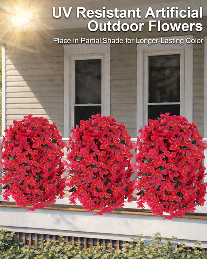 Artificial Flowers for Outdoors – 2 Bundles of UV-Resistant Artificial Bougainvillea, Realistic Silk Flowers for Front Porch, Patio, Garden, Window Boxes & Hanging Baskets (Hot Pink, 2)