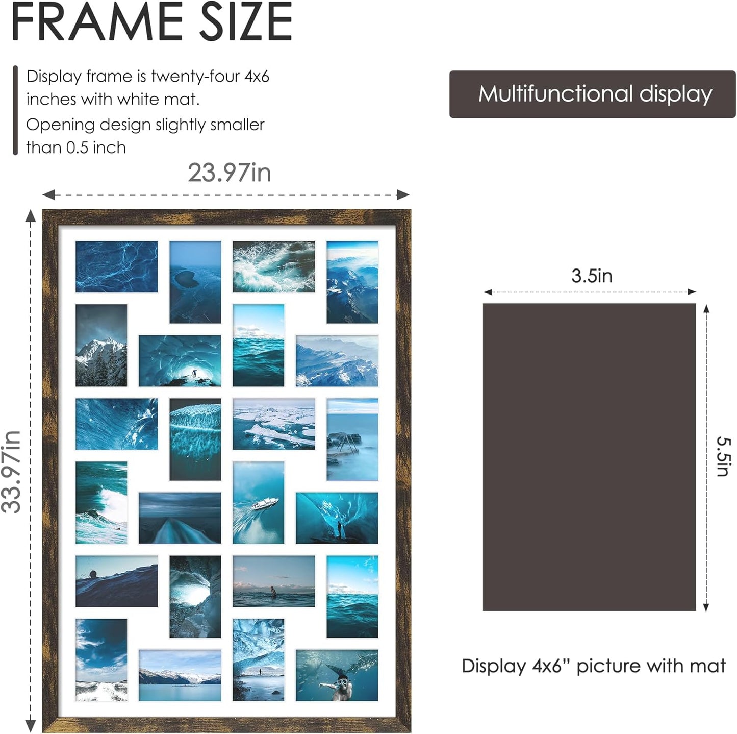 DUENPY 14x26 Collage Picture Frame 4x6 Collage Picture Frame Displays Twelve 4x6 inch Photos Available Horizontal Wall Mounting Display and Vertical Black - Colors B