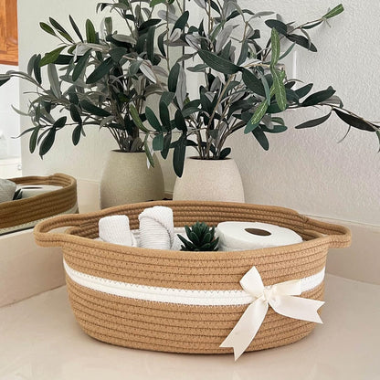 CHICVITA Decorative Gift Basket, Easter Basket for Kids, Woven Rope Storage Baskets with Handles, Nursery Baby Shower Toy Organizer, Grey, 13 x 9.8 x 5 inches