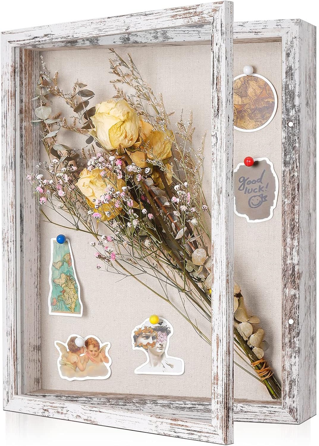 Califortree 8x10 Shadow Box Frame with Linen Back - Sturdy Rustic Memory Display Case of Flower, Pictures, Medals and More, White