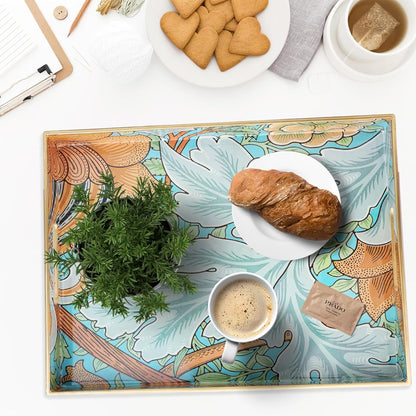 Spsyrine Serving Tray with Handles, Plastic Decorative Tray for Coffee Table, Living Room, Home Decor, Dianthus