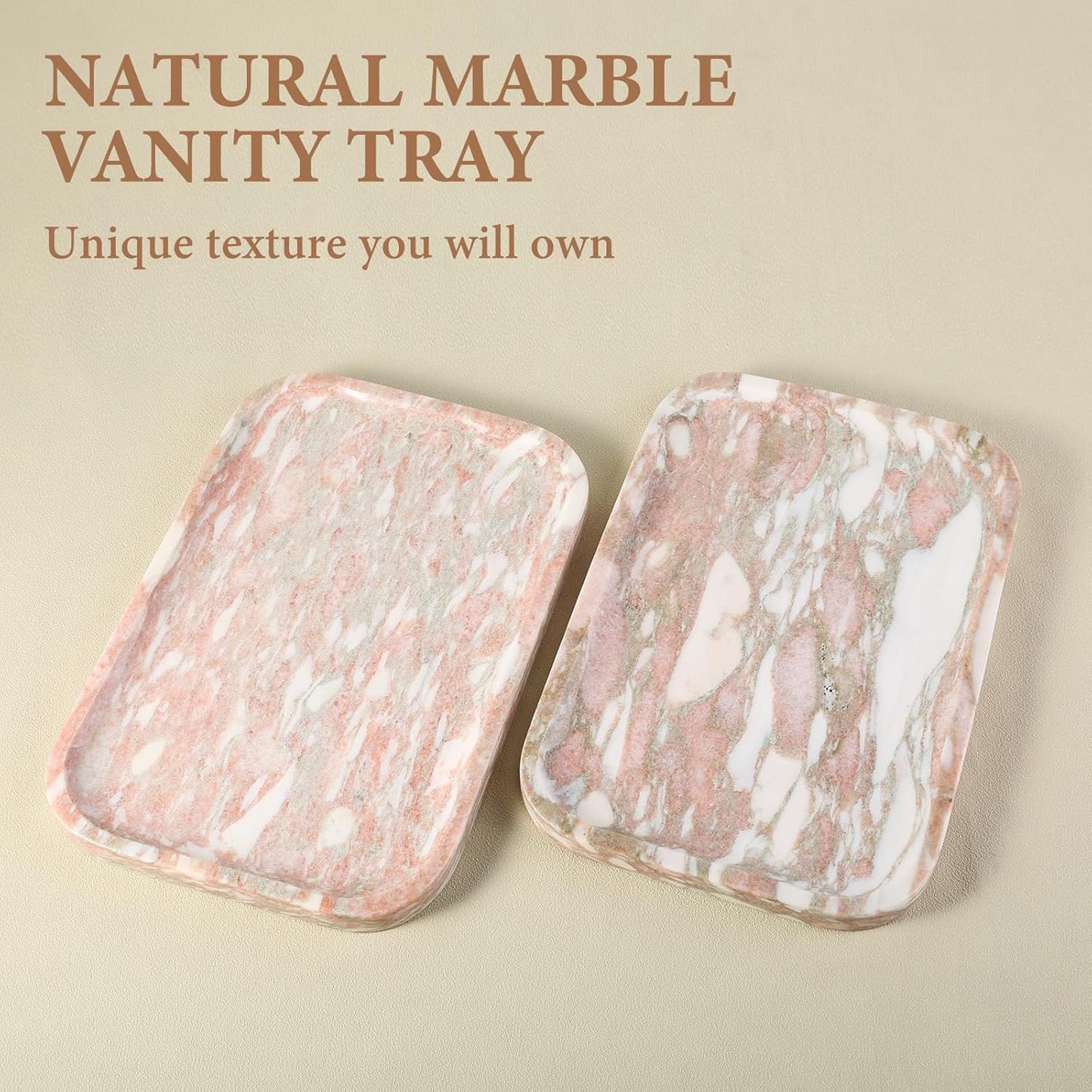 Marble Vanity Tray for Dresser Organizer, Travertine Bathroom Tray Countertop, Beige Decorative Serving Trays, Kitchen Sink Storage, Jewelry & Perfume Holder(Travertino Romano)