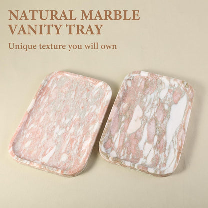 Marble Vanity Tray for Dresser Organizer, Travertine Bathroom Tray Countertop, Beige Decorative Serving Trays, Kitchen Sink Storage, Jewelry & Perfume Holder(Travertino Romano)