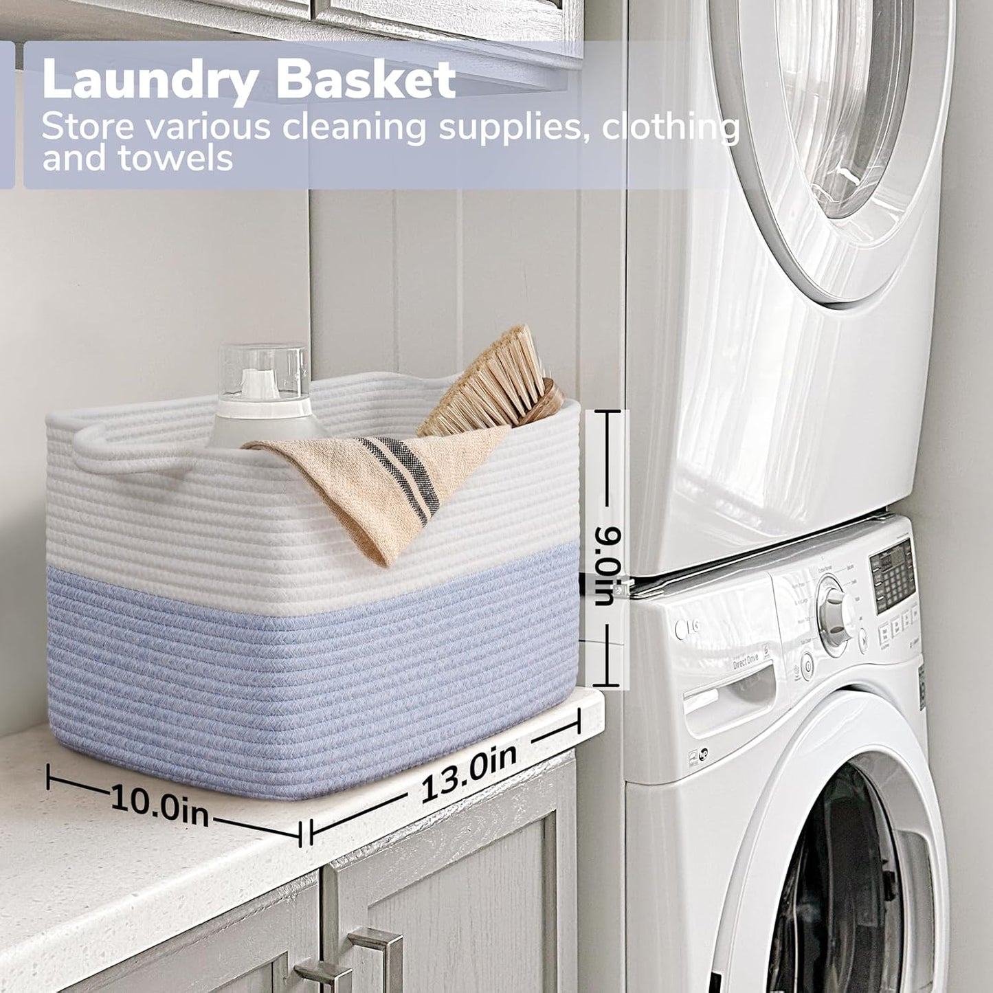 Goodpick Cube Storage Bins - Towel, Book, Cloth, Shoes, Closet Shelf Woven Baskets for Office, Baby Laundry, Toys, 13''x10''x9''