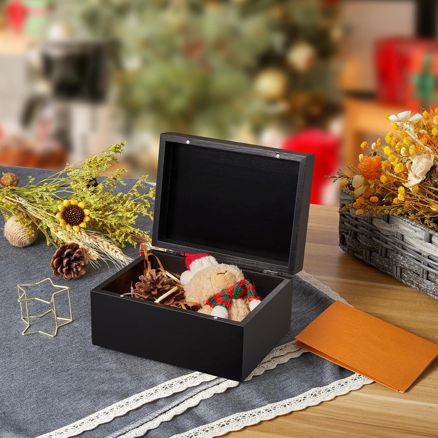 DRASTAR Wooden Keepsake Box, Large Acacia Storage Memory Box with a Hinged Lid for Crafts and Photo Storage