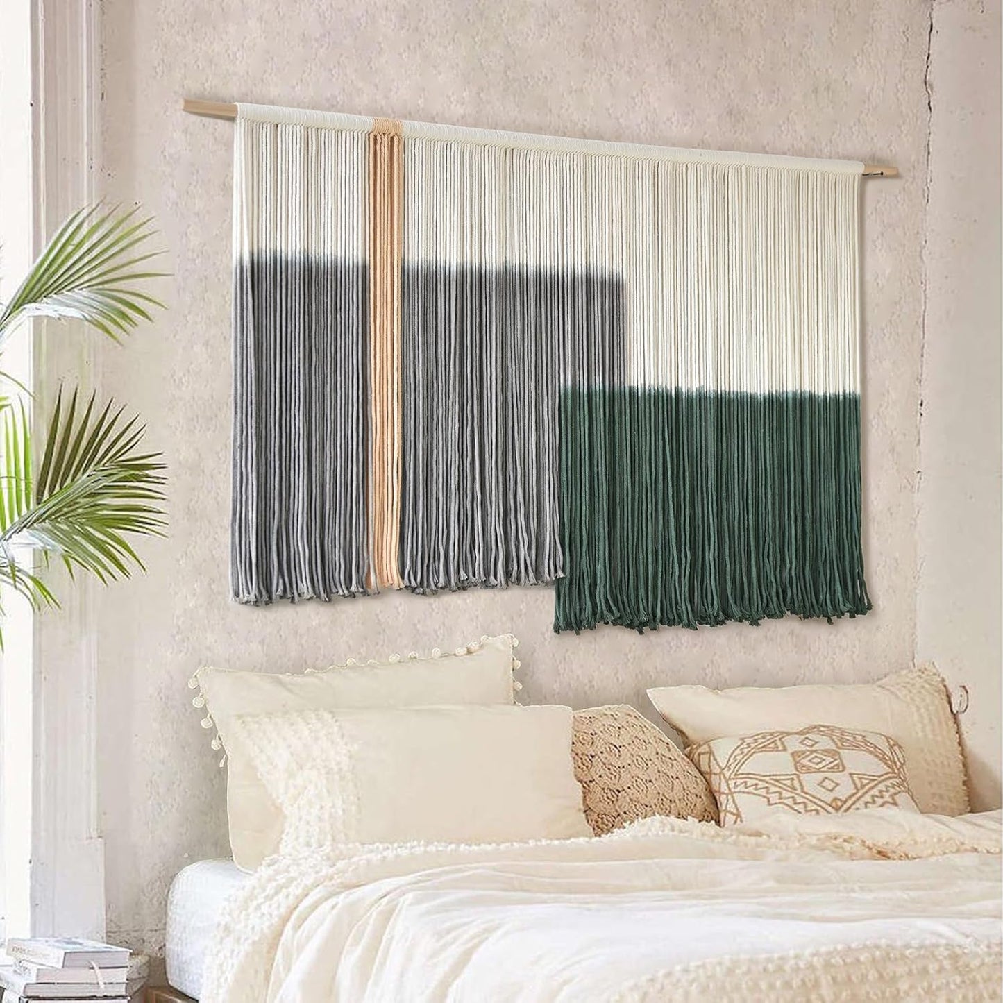 Flber Macrame Wall Hanging Macrame Wall Decor Large-Scale Tie-Dye Tapestry Living Home Room Wall Decor 57" Wx 35" L