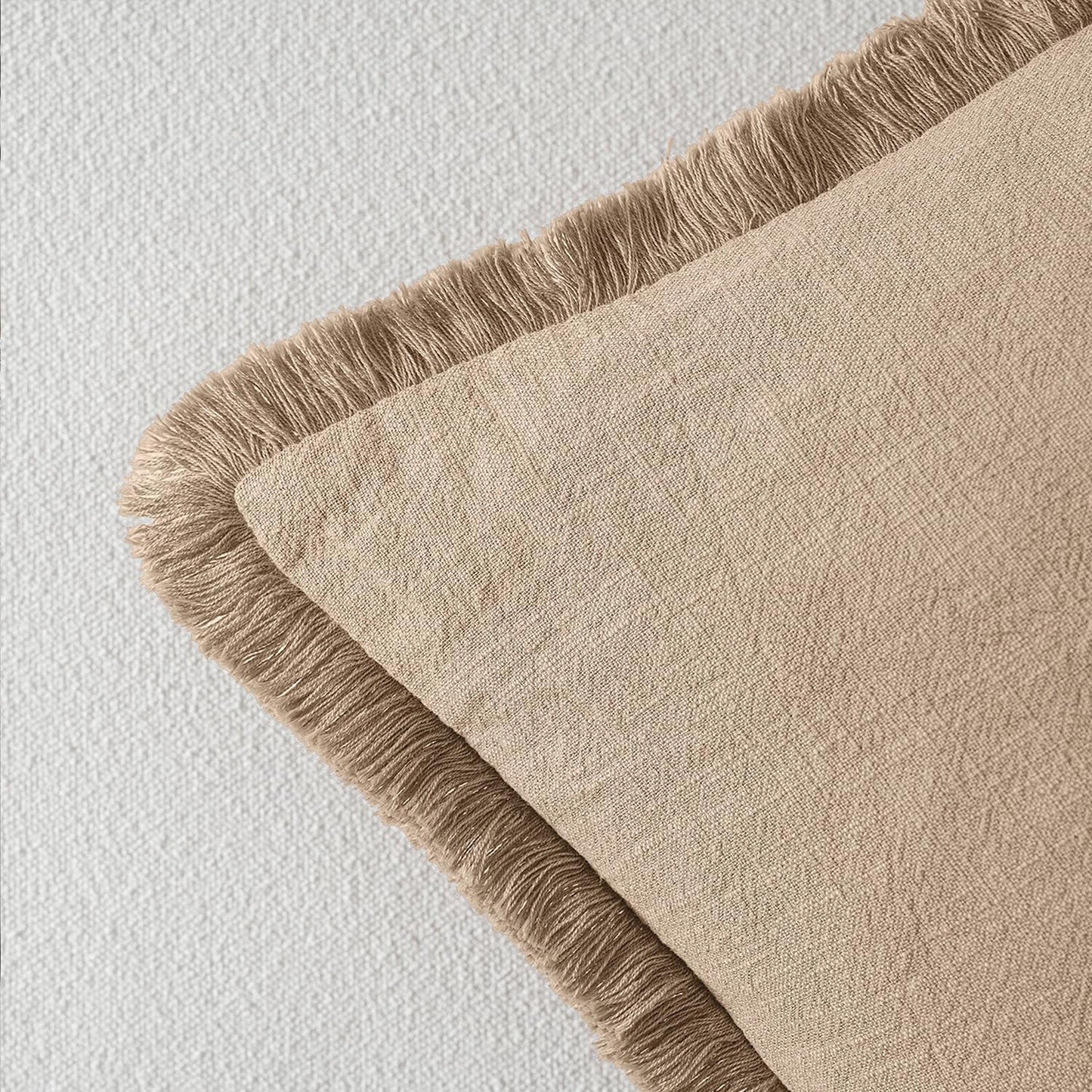MIULEE Decorative Throw Pillow Covers Neutral Linen Fringe Throw Pillows Set of 2 Natural Beige Boho Farmhouse Cushion Covers with Tassels for Couch Sofa Bed Spring Home Decor 20x20 Inch