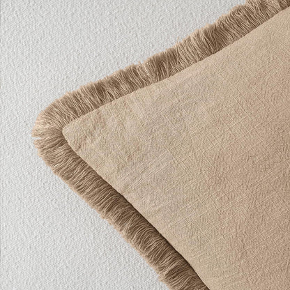 MIULEE Decorative Throw Pillow Covers Neutral Linen Fringe Throw Pillows Set of 2 Natural Beige Boho Farmhouse Cushion Covers with Tassels for Couch Sofa Bed Spring Home Decor 20x20 Inch