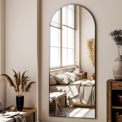 XRAMFY 56"x21" Arched Full Length Mirror Floor Mirrors with Aluminum Alloy Frame Free-Standing Wall Mounted Floor Mirrors or Large Dressing Mirror, Black Mirror Full Length