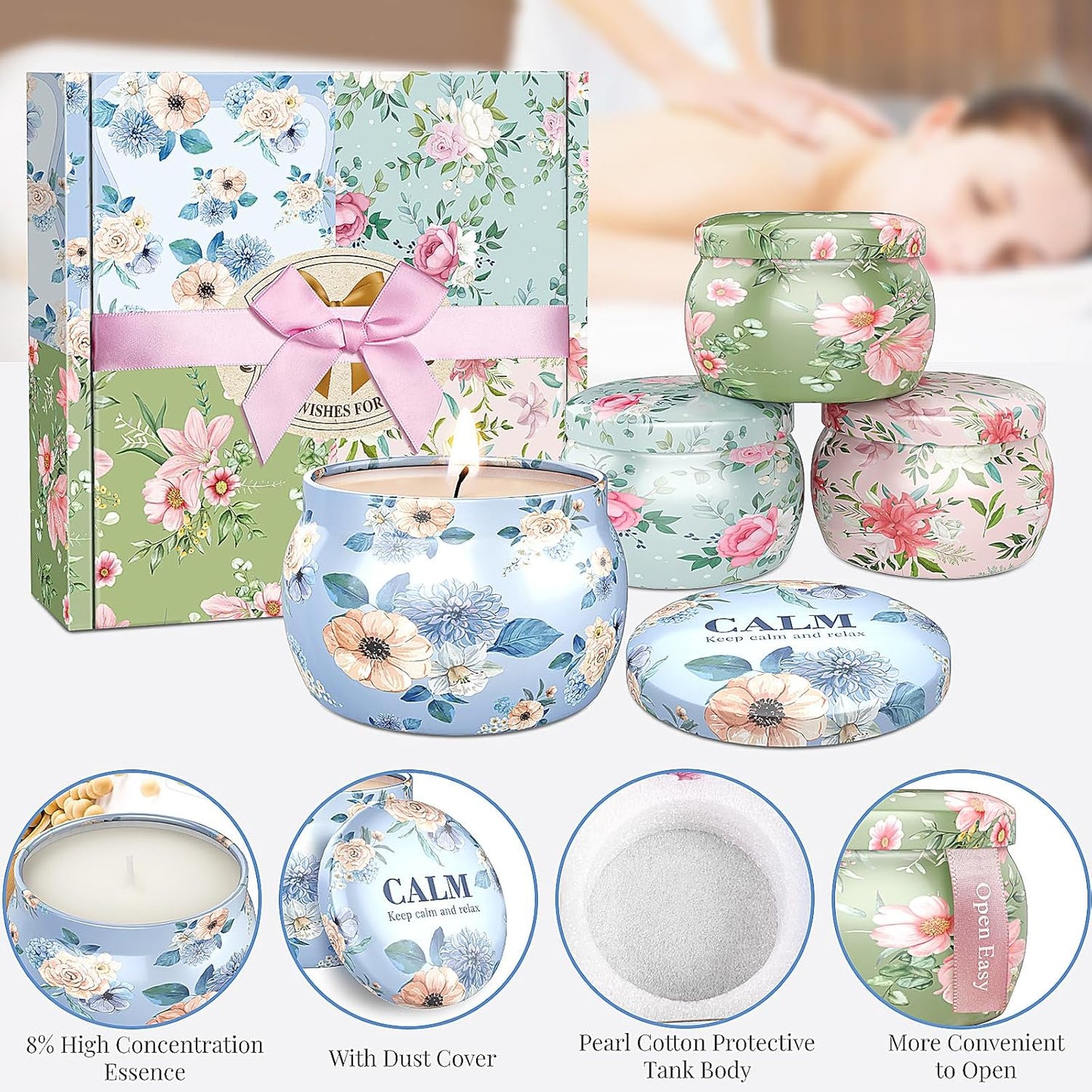 BlissfulOasis Scented Candles Set, 17.6 oz 4 Pack Home Scented Candles, 100-120 Hours Candle Set for Men and Women, Long Lasting Soy Wax Aromatherapy Gift for Birthday, Valentine's Day, Mother's Day