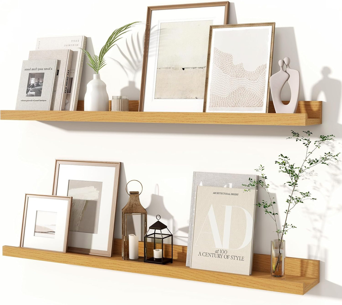Fun Memories Picture Ledge Shelves Set of 2, 32 Inch Rustic Wall Mounted Floating Shelves with Lip for Home Storage and Décor in Bathroom, Kitchen, Nursery, Bedroom, Living Room, Walnut