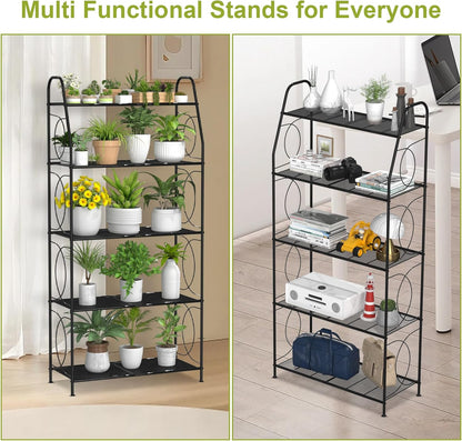 VyGrow Plant Stand, 4 Tier Plant Shelf for Indoor Outdoor, Heavy Duty Metal Tall Plant Stands Holder Rack for Living Room Balcony and Garden, Black