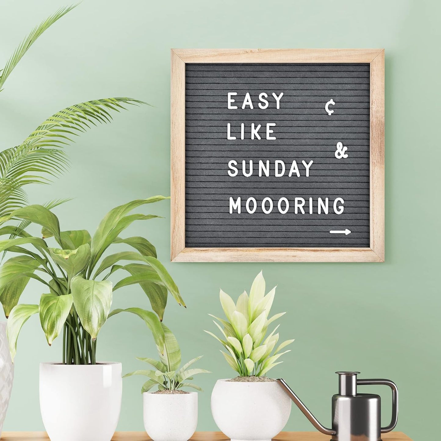 Felt Letter Board with 294 Letters, Numbers & Symbols - 10 x 10 inch Changeable Message Board with Wooden Frame Wall Mount Hook, Black & Wood