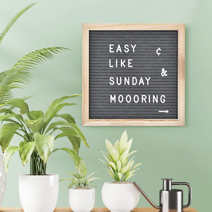 Felt Letter Board with 294 Letters, Numbers & Symbols - 10 x 10 inch Changeable Message Board with Wooden Frame Wall Mount Hook, Black & Wood